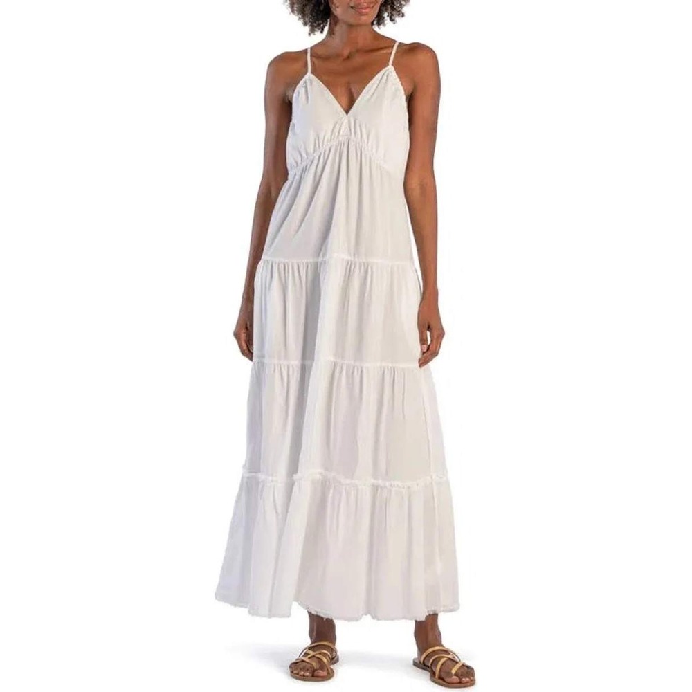 Kut from the‎ Kloth maxi dress thea tiered white cotton blend comfort straps euc